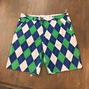 Royal And Awesome Men's 38 Golf Shorts Old Tom Argyle Plaid Check Loud Bright